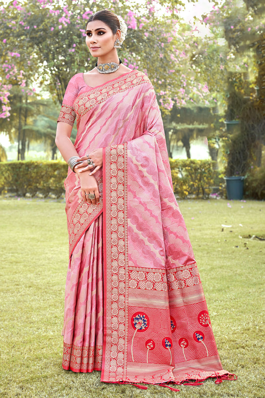 Light Pink Silk Saree With Blouse Piece
