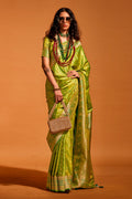 Forest Green Satin Banarasi Silk Saree With Blouse Piece