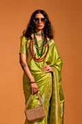 Forest Green Satin Banarasi Silk Saree With Blouse Piece