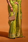 Forest Green Satin Banarasi Silk Saree With Blouse Piece