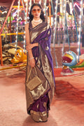 Violet Banarasi Art Silk Saree With Blouse Piece