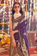 Violet Banarasi Art Silk Saree With Blouse Piece