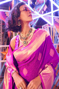 Purple Banarasi Art Silk Saree With Blouse Piece
