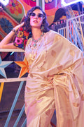 Cream Banarasi Art Silk Saree With Blouse Piece