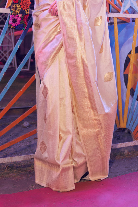 Cream Banarasi Art Silk Saree With Blouse Piece