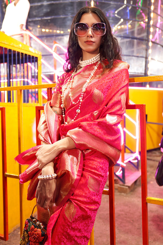 Red Banarasi Art Silk Saree With Blouse Piece