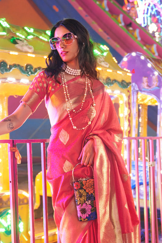 Red Banarasi Art Silk Saree With Blouse Piece