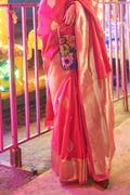 Red Banarasi Art Silk Saree With Blouse Piece