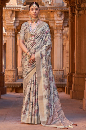 Coin Grey Digital Print Saree