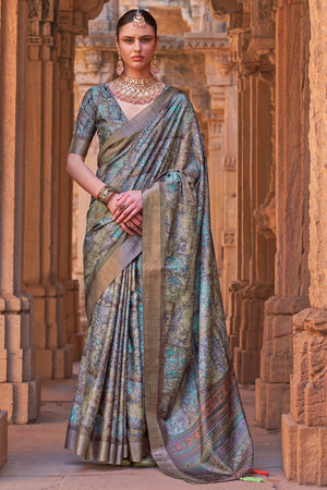 Pastel Blue Digital Print Saree