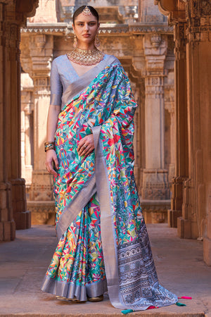 Sky Blue Digital Print Saree