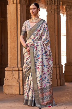 Off White Digital Print Saree