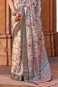 Ivory White Digital Print Saree