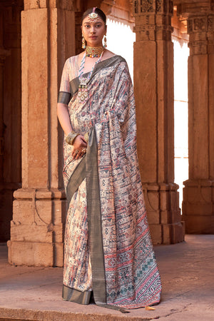 Ivory White Digital Print Saree