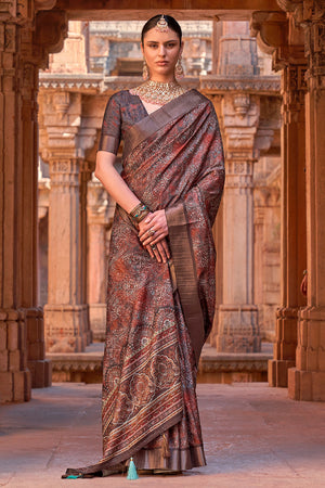 Tan Brown Digital Print Saree
