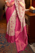 Magenta Pink And Beige Kanjivaram Saree