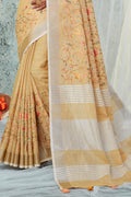 Buttermilk Beige Linen Blend Saree