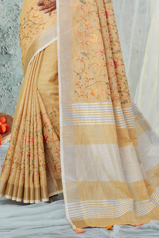 Buttermilk Beige Linen Blend Saree