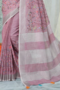 Rose Pink Linen Blend Saree