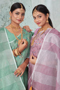Rose Pink Linen Blend Saree