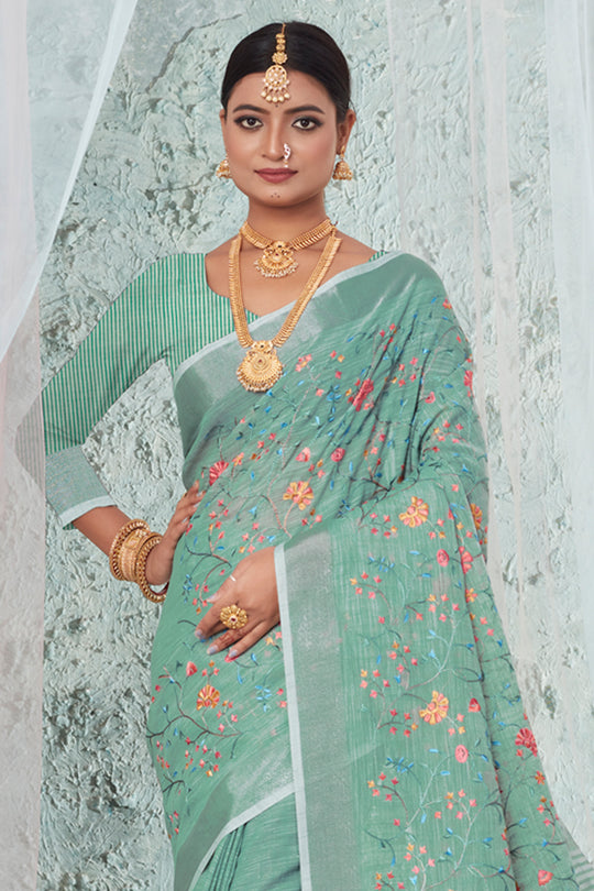 Mint Green Linen Blend Saree