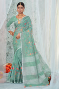 Mint Green Linen Blend Saree