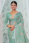 Mint Green Linen Blend Saree