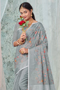 Coin Grey Linen Blend Saree