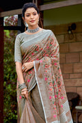 Fawn Brown Linen Saree