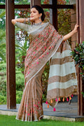 Fawn Brown Linen Saree