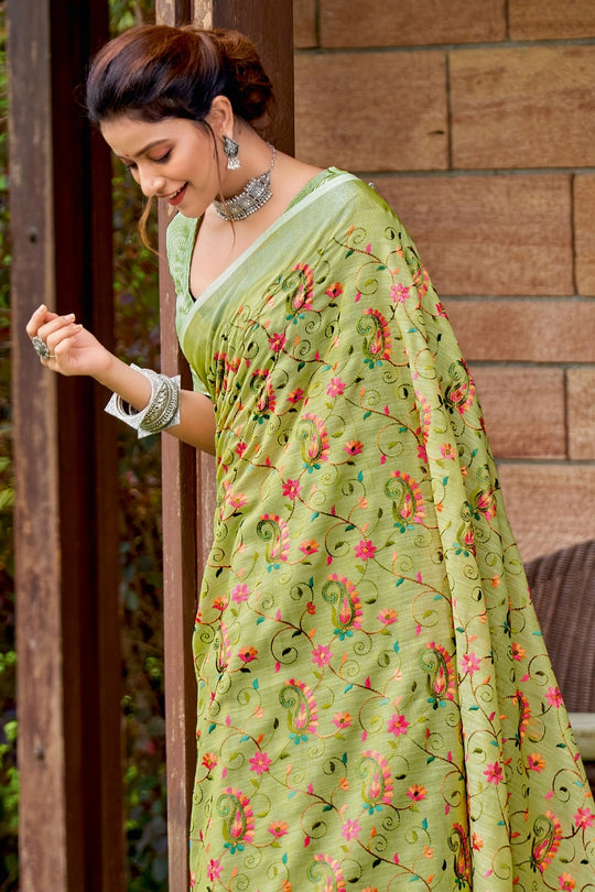 Sheen Green Linen Blend Saree