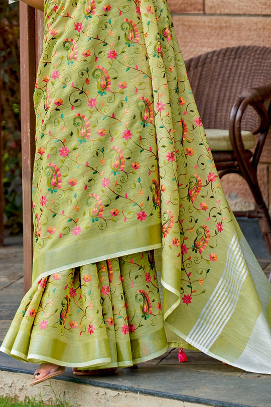 Sheen Green Linen Blend Saree