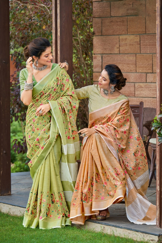 Sheen Green Linen Blend Saree