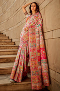 Off White Multi Color Kashmiri Pashmina Silk Saree With Blouse Piece
