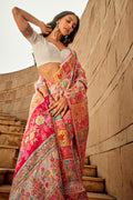 Off White Multi Color Kashmiri Pashmina Silk Saree With Blouse Piece