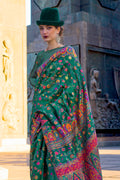 Green Pashmina Silk Organza Saree With Blouse Piece