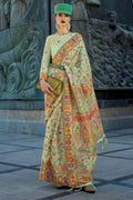Pista Pashmina Silk Organza Saree With Blouse Piece