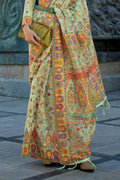 Pista Pashmina Silk Organza Saree With Blouse Piece