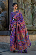 Violet Pashmina Silk Organza Saree With Blouse Piece