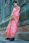Baby Pink Pashmina Silk Organza Saree With Blouse Piece