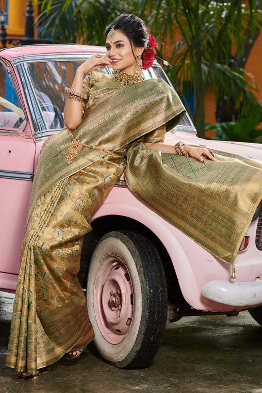 Sage Green Kanjivaram Saree