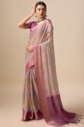 Purple Organza Silk Saree With Blouse Piece