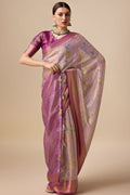 Purple Organza Silk Saree With Blouse Piece