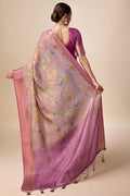 Purple Organza Silk Saree With Blouse Piece