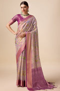 Purple Organza Silk Saree With Blouse Piece