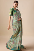 Green Organza Silk Saree With Blouse Piece