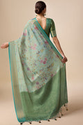 Green Organza Silk Saree With Blouse Piece