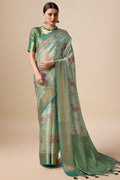 Green Organza Silk Saree With Blouse Piece