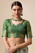 Green Organza Silk Saree With Blouse Piece