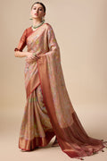 Rust Organza Silk Saree With Blouse Piece